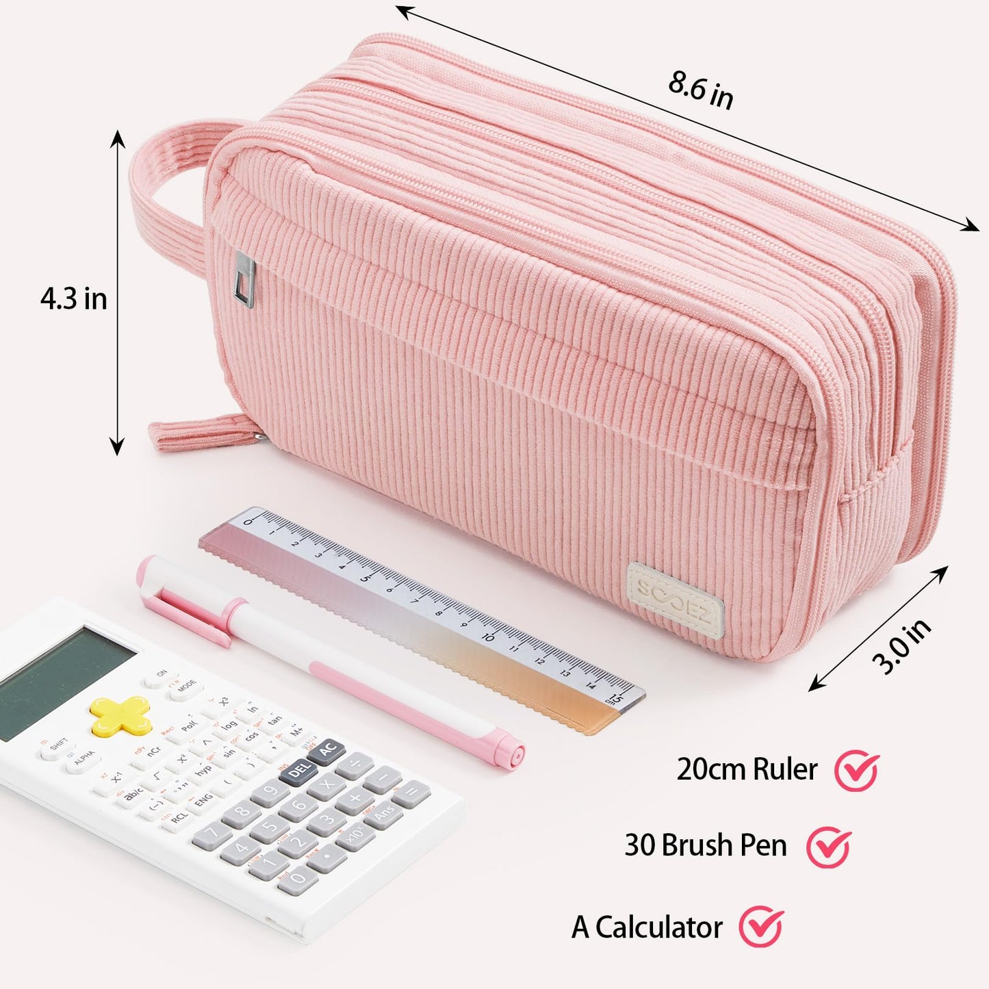 Sooez High Capacity Pencil Case, Soft Corduroy Pencil Pouch