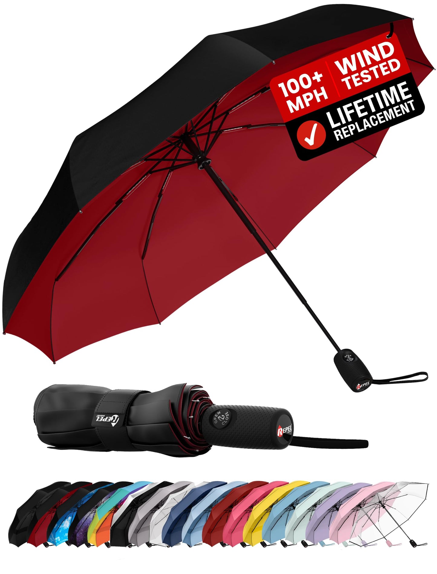 Windproof Travel Umbrella - Compact & Withstands Winds up to 100MPH, Strongest Premium Auto Folding Umbrella for Rain and Sun - Durable, Light & Portable for Women & Men, Fits Backpack & Cars