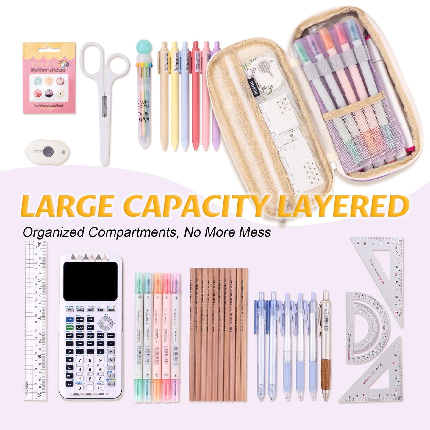 EASTHILL Big Capacity Pencil Pen Case Office College School Large Storage High Capacity Bag Pouch Holder Box Organizer Blue (Pink)