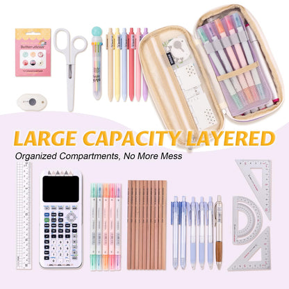 EASTHILL Big Capacity Pencil Pen Case Office College School Large Storage High Capacity Bag Pouch Holder Box Organizer Blue (Pink)