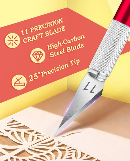 DIYSELF Exacto Knife Set with 10 Extra #11 Blades, 6-Inch Metal Ruler, Pink