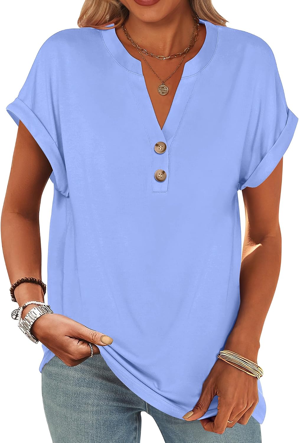 ANRABESS Womens Short Sleeve Henley Tops Summer Shirts Dressy Casual Blouse