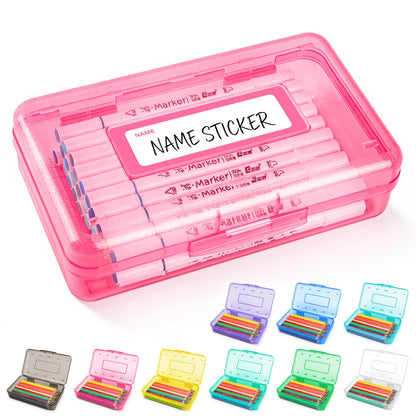 Clear Plastic Hard Pencil box Case with Personalized Sticker for Girl Boy