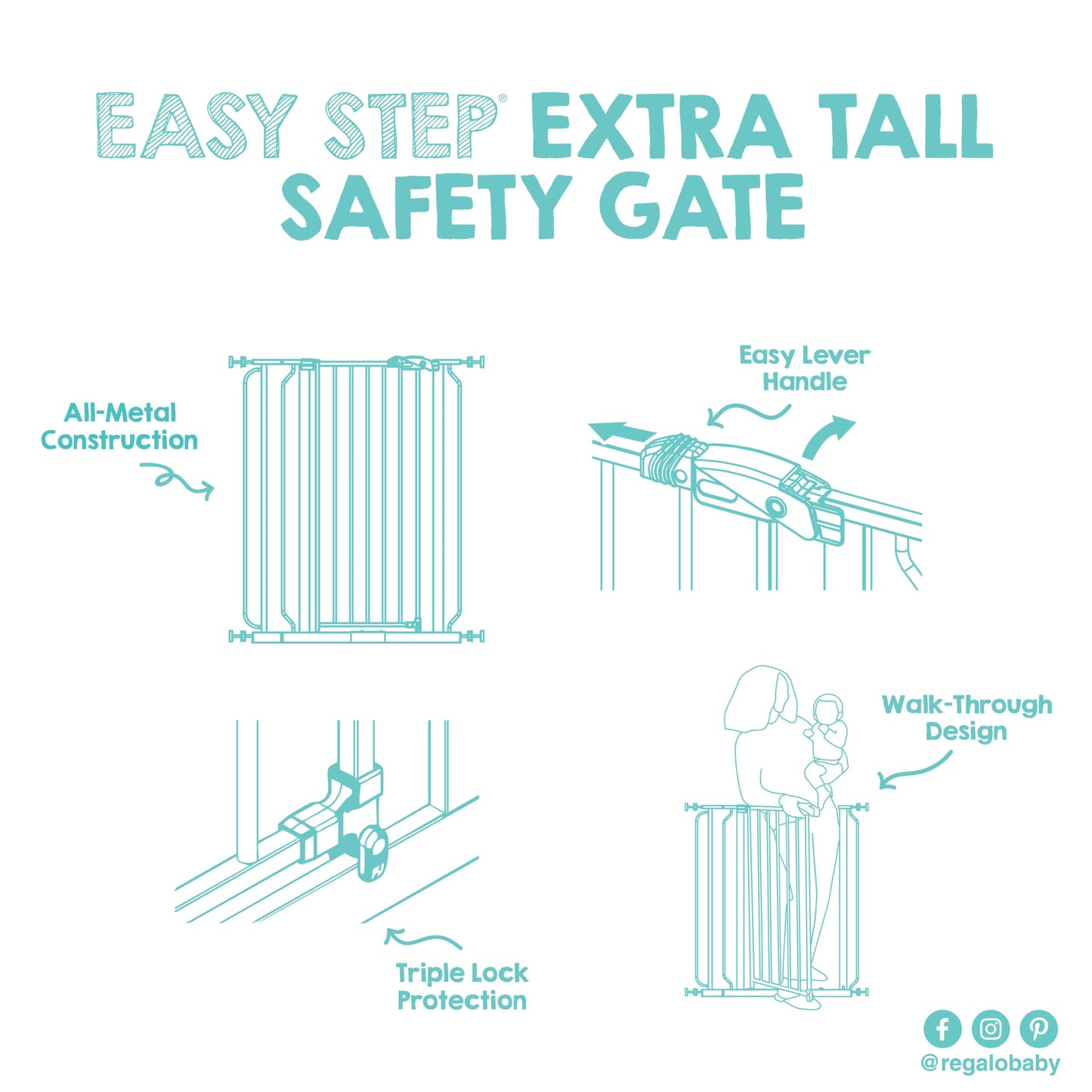 Regalo Safety 29"-38.5" Easy Step Baby Gate, Bottom of Stairs & Doorways