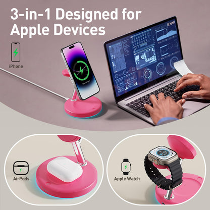 3 in 1 Mag-Safe Wireless Charger Stand for iPhone Apple Watch AirPods