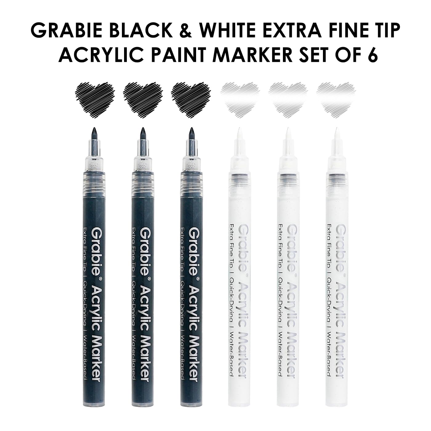 Grabie 6 White Acrylic Paint Markers, 0.7 mm Extra Fine Tip