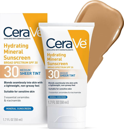CeraVe Tinted Sunscreen for Face, Mineral SPF 30 Moisturizer, Deep, 1.7oz