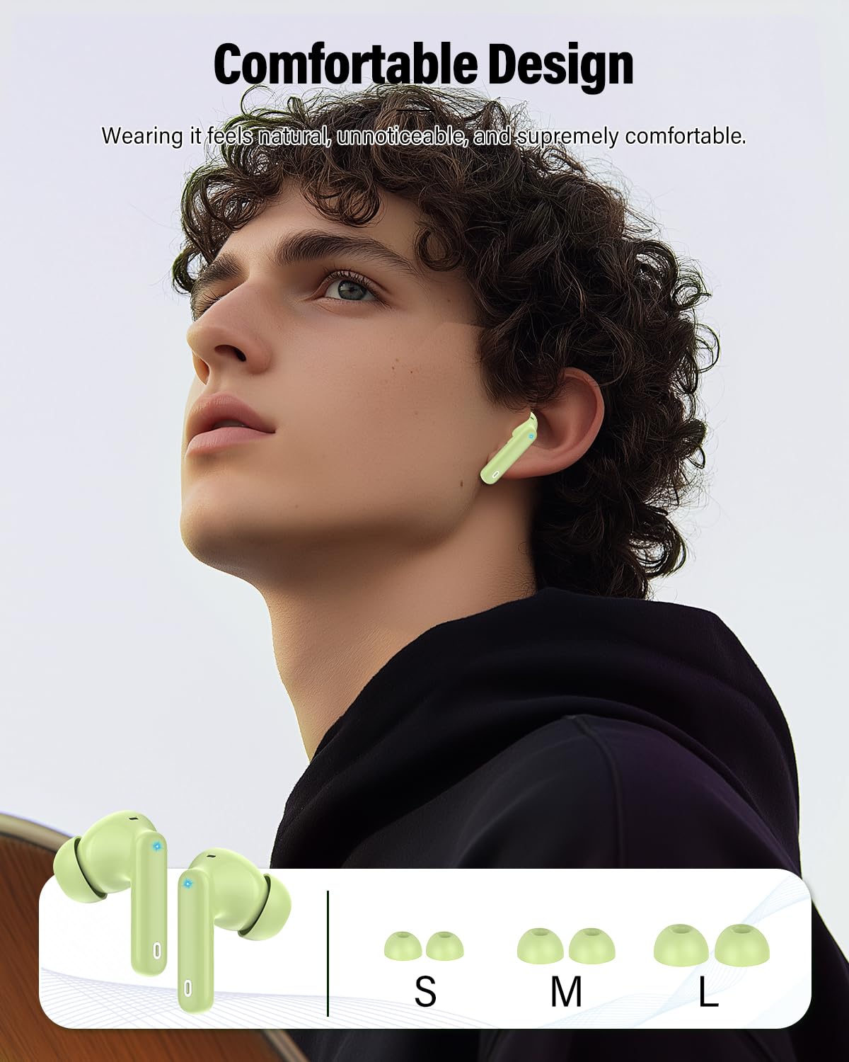 Wireless Earbuds, Bluetooth 5.4 Headphones Bass Stereo/Clear Calls, Black