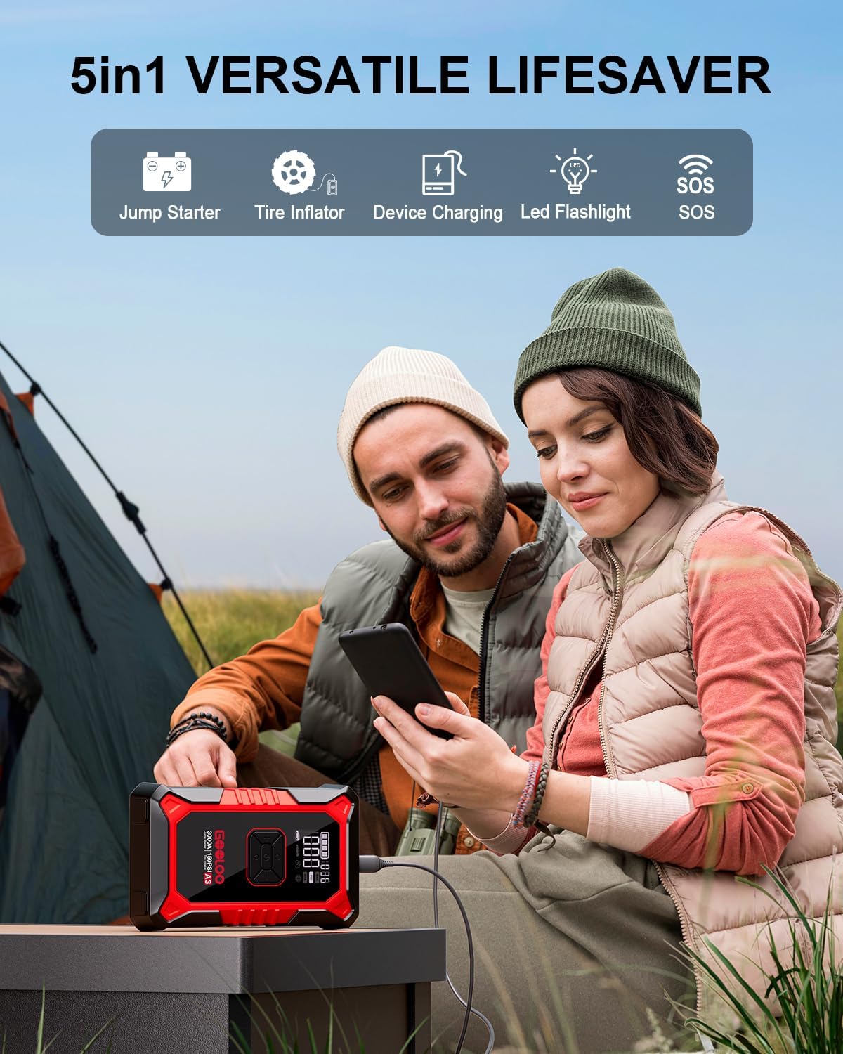 GOOLOO A3 12V 3000A Portable Jump Starter with Air Compressor