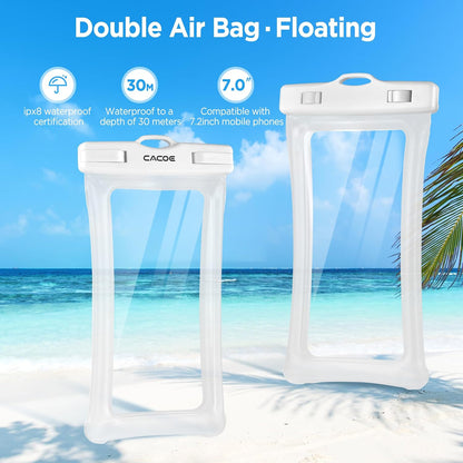 CACOE Floatable Waterproof Phone Pouch 2 Pack Up to 7.0",White+Blue