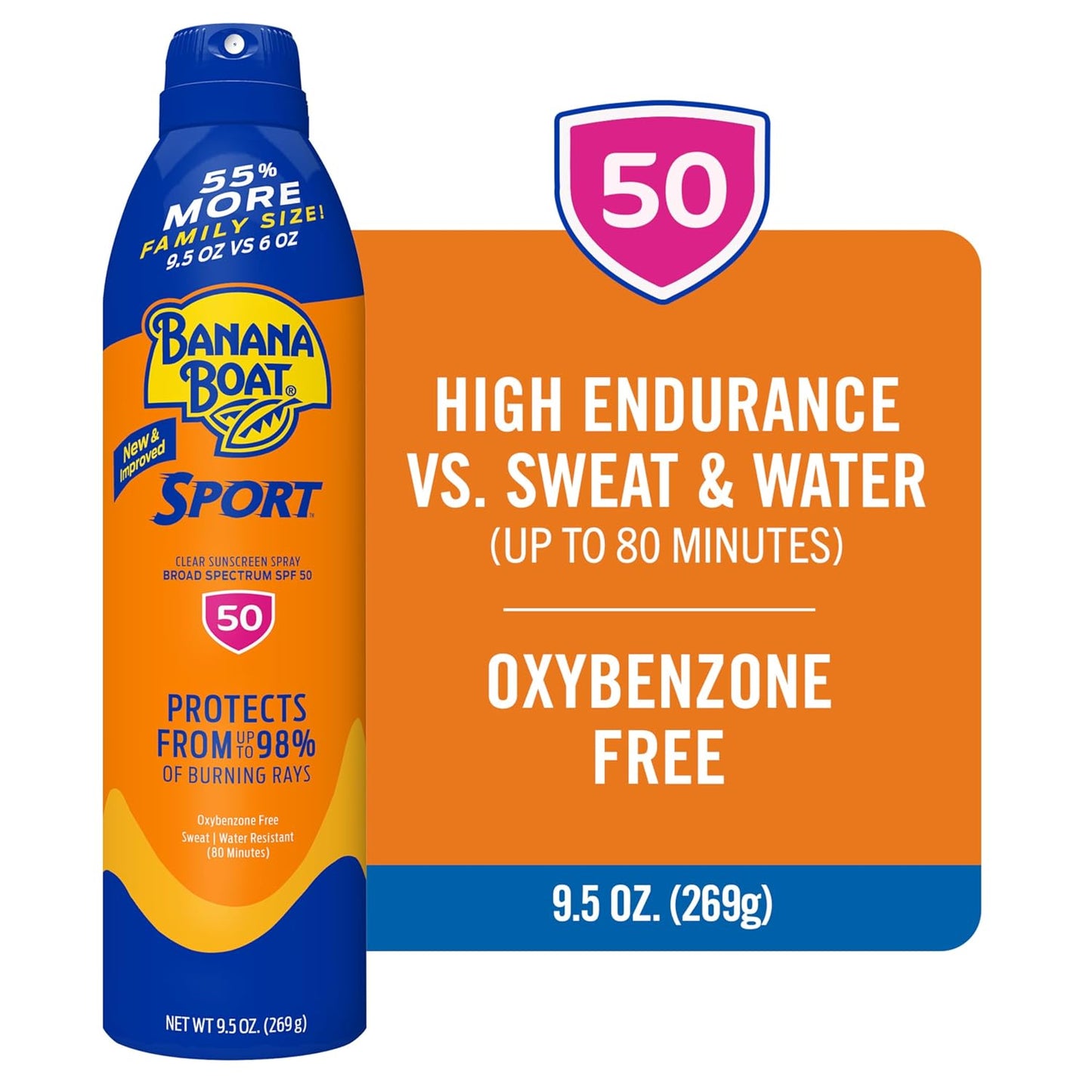 Banana Boat Sport SPF 50 Sunscreen Spray, 6 oz (2 Pack)