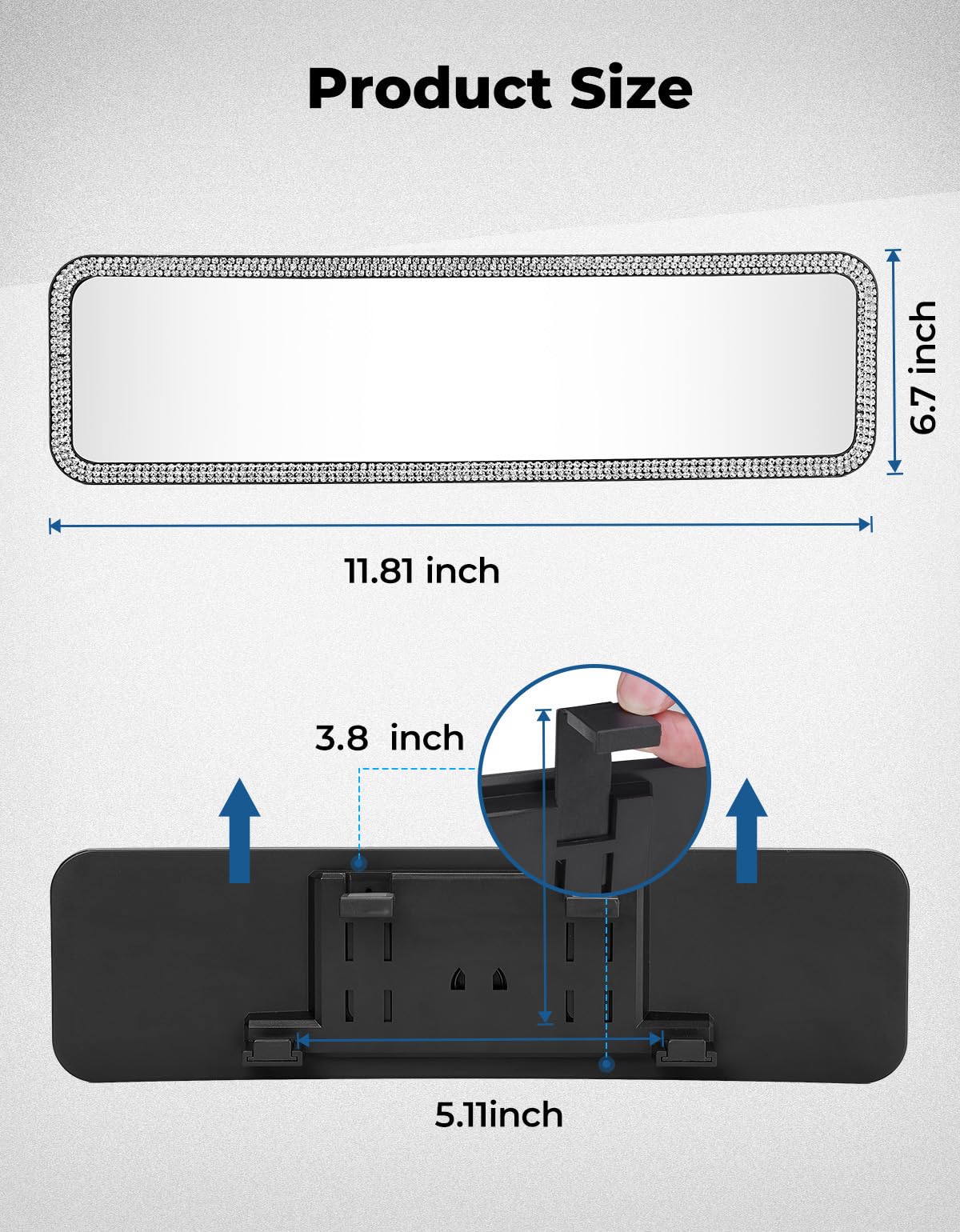 JOYTUTUS Rear View Mirror, Universal 12 Inch Panoramic Convex Rearview Interior Clip-on Wide Angle Mirror to Reduce Blind Spot Effectively for Car SUV Trucks - Blue