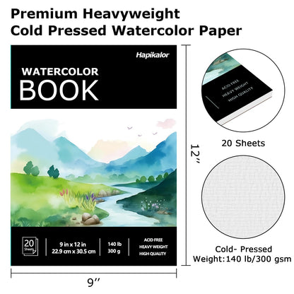 Hapikalor Watercolor Paper Pad, 9"x12" Water Color Paper, 140lb/300gsm Teal