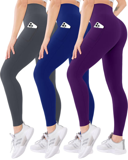 Blisset 3 Pack High Waisted Leggings for Women with Pockets Soft Active Compression Pants for Yoga Running & Daily Wear