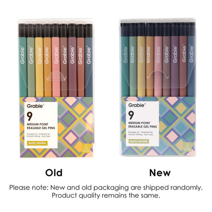 Grabie Erasable Gel Pens, 9 Medium Point 0.7 mm Pens, Classic