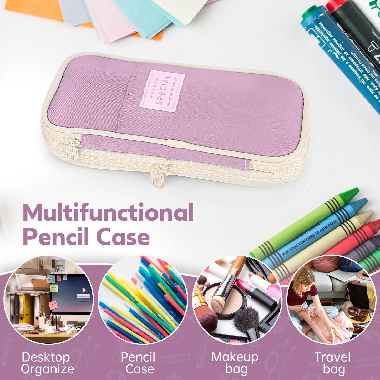 PUPTILY Pencil Case, Large Capacity Aesthetic Pencil Cases with Durable Zipper, Big Stationery Pencil Pouch for Women & Men, Adults Portable Storage Organizer Bag for College, Office, Travel (Green)