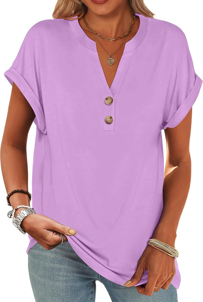 ANRABESS Womens Short Sleeve Henley Tops Summer Shirts Dressy Casual Blouse