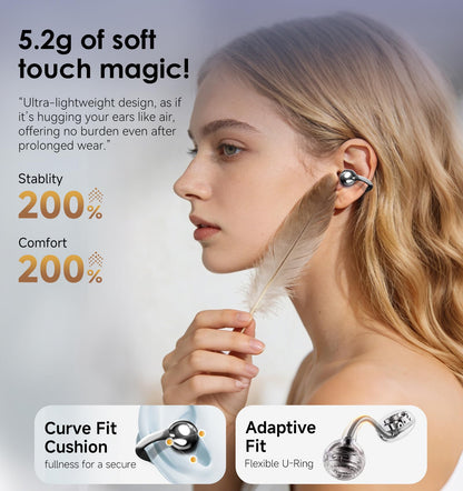 King Lucky Clip-On Earbuds Gen 3, Open-Ear Wireless Bluetooth 6.0 Headphones with Mic, Secure Fit for Small Ears & Glasses Wearers, 50H Playtime, ENC, IPX5 Waterproof Sport Ear Buds (Purple)