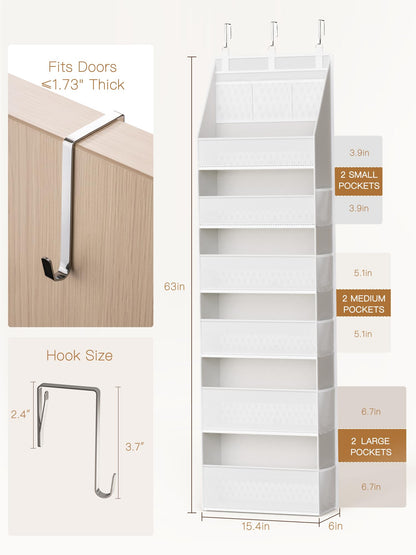 Criusia Over the Door Organizer, Heavy-Duty 6-Shelf Hanging Storage with 13 Mesh Pockets, 55lbs Capacity Behind the Door Storage for Nursery, Bathroom, Bedroom, and Dorm, White