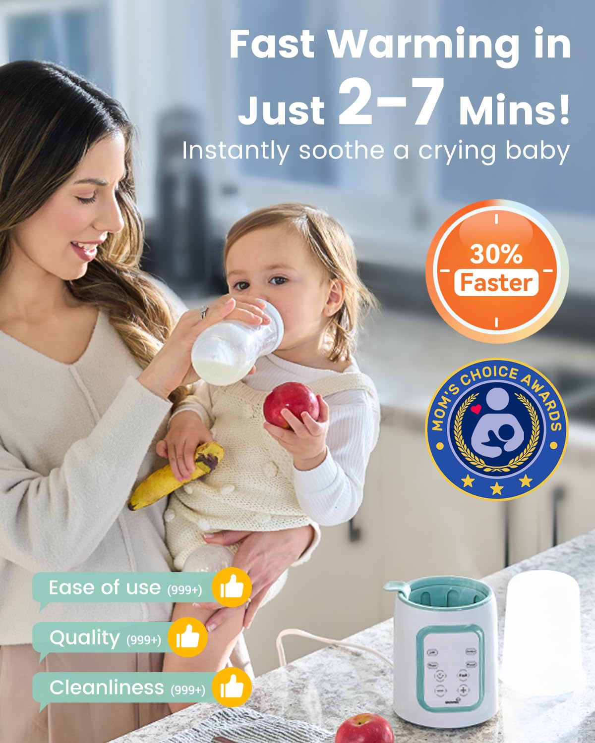 Grownsy 8-in-1 OG Fast Bottle Warmer with Timer, Gray