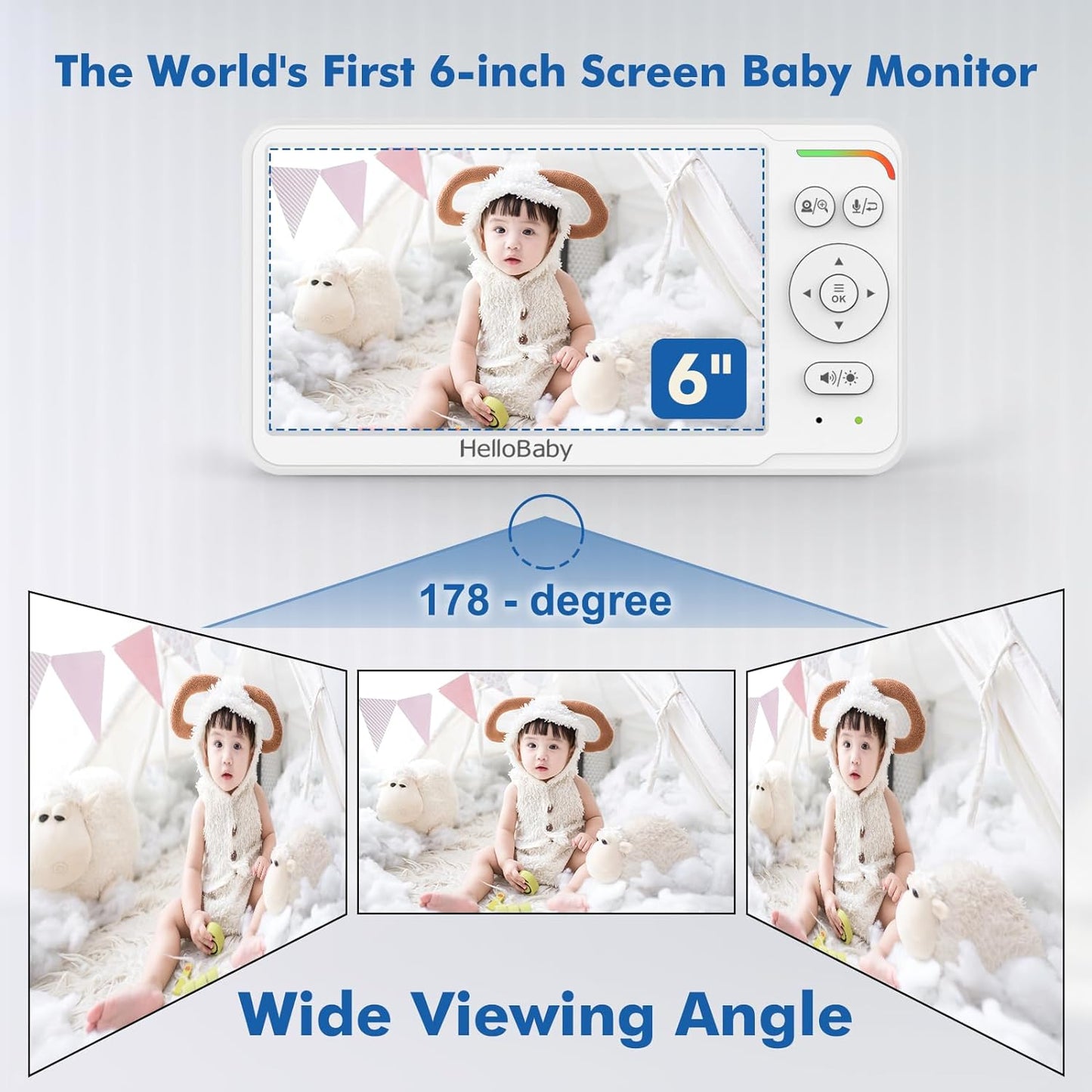 HelloBaby 6'' No WiFi Video Baby Monitor with Camera Audio, 30H Battery