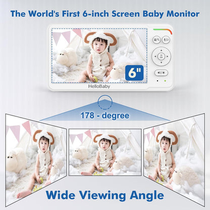 HelloBaby 6'' No WiFi Video Baby Monitor with Camera Audio, 30H Battery