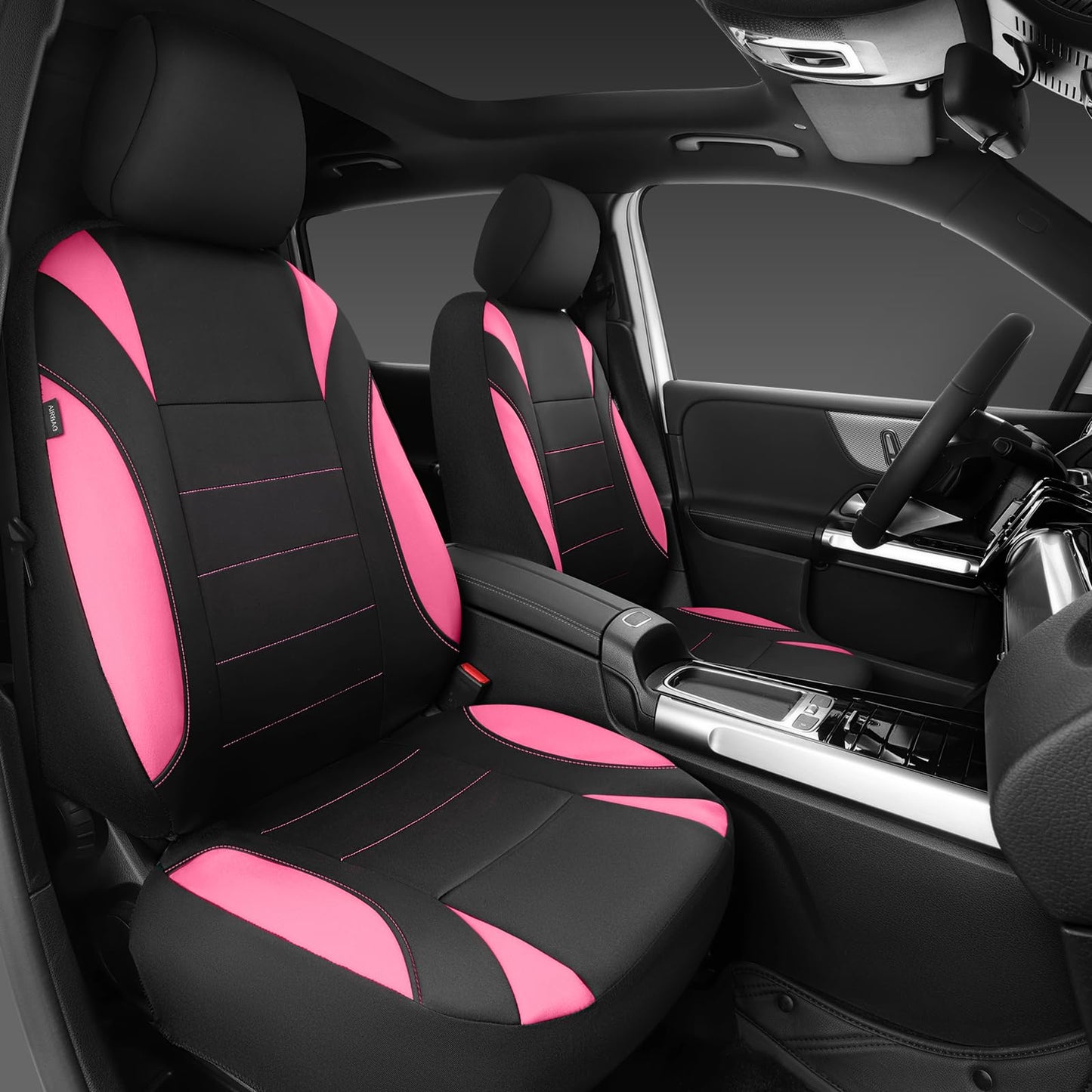 CAR PASS Waterproof Car Seat Covers Front Seats Only with 5mm Composite EVA, Neoprene Car Seat Cover with Separate Headrest Cover, Quick Setup Universal Fit for Car SUV Trucks,Airbag Compatible（Gray