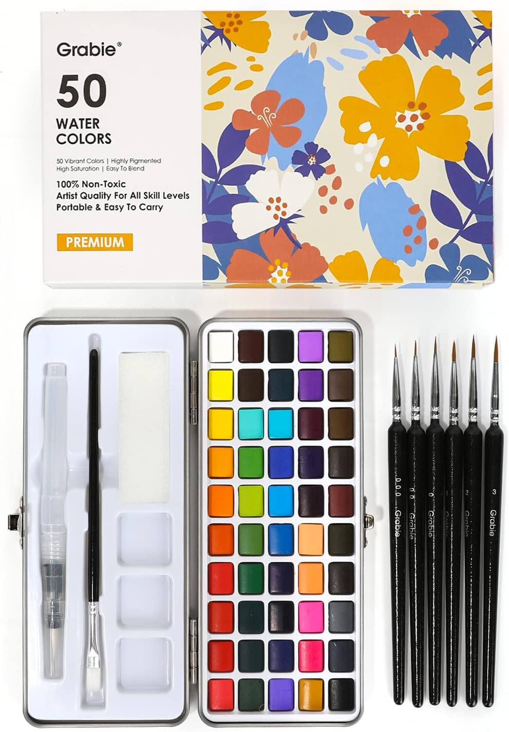 Grabie 50 Color Watercolor Paint Set with Brush Pens