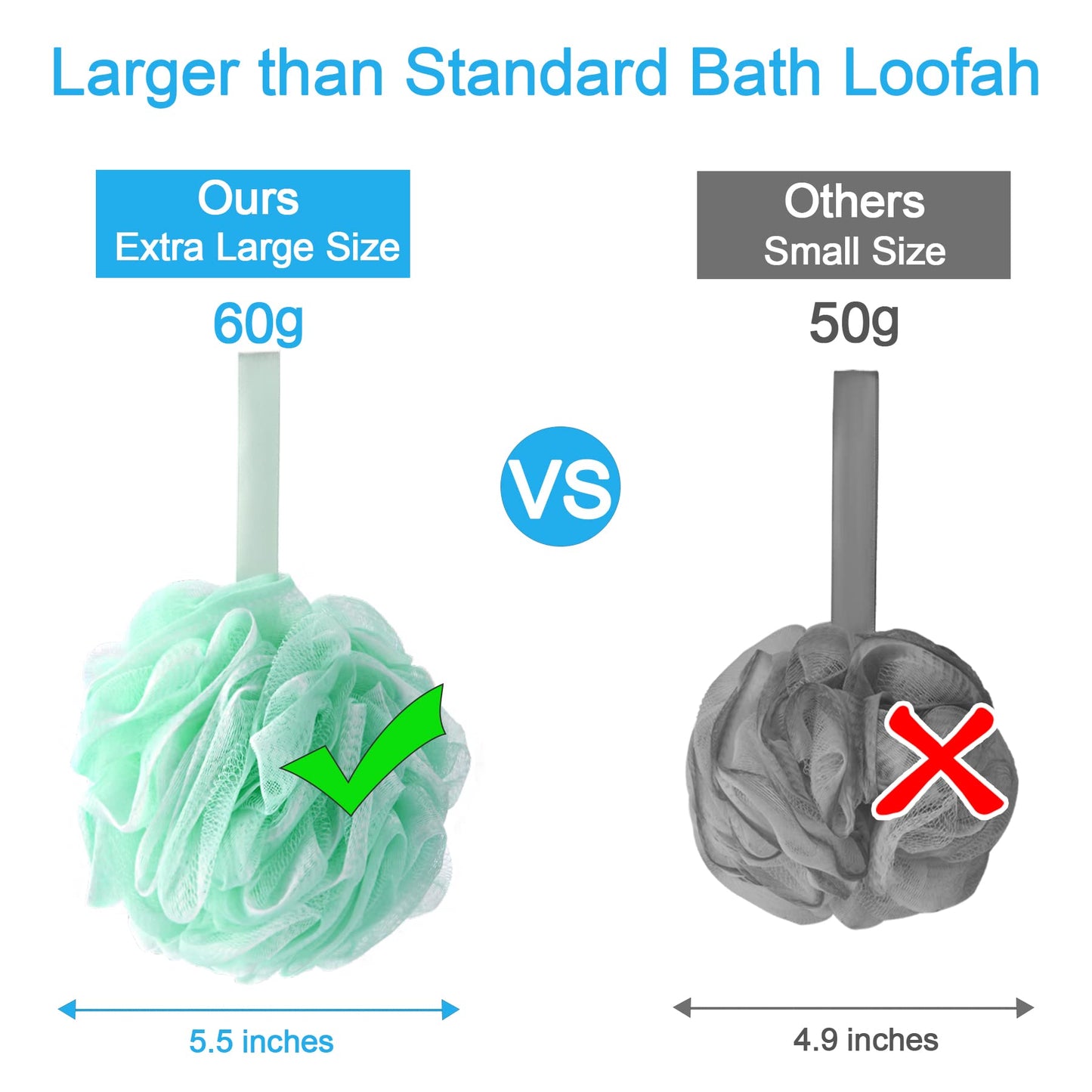 AmazerBath Loofah Sponge 75g/Piece, Loofah for Men Body Scrubber - Bath Sponge Loofa Set of 4 Black (Large)