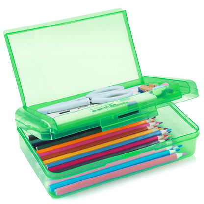 Double Layer Plastic Clear Hard Colored Pencil Box Case Pen Crayon Box