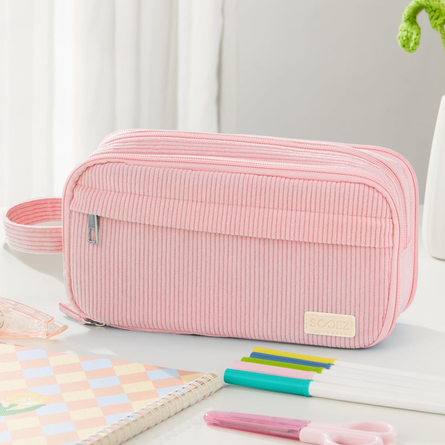Sooez High Capacity Pencil Case, Soft Corduroy Pencil Pouch