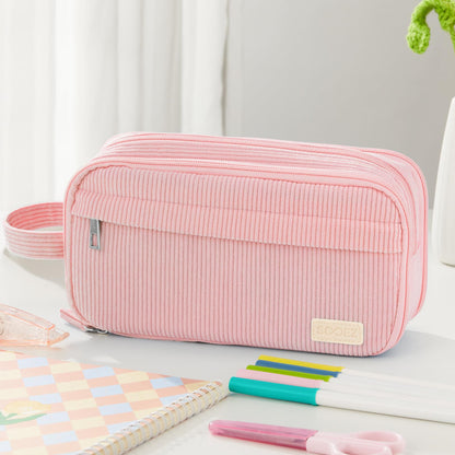 Sooez High Capacity Pencil Case, Soft Corduroy Pencil Pouch