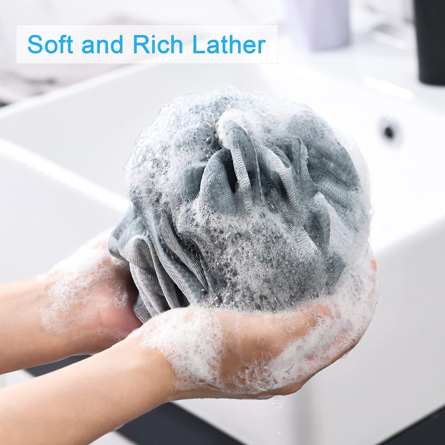 AmazerBath Loofah Sponge 75g/Piece, Loofah for Men Body Scrubber - Bath Sponge Loofa Set of 4 Black (Large)