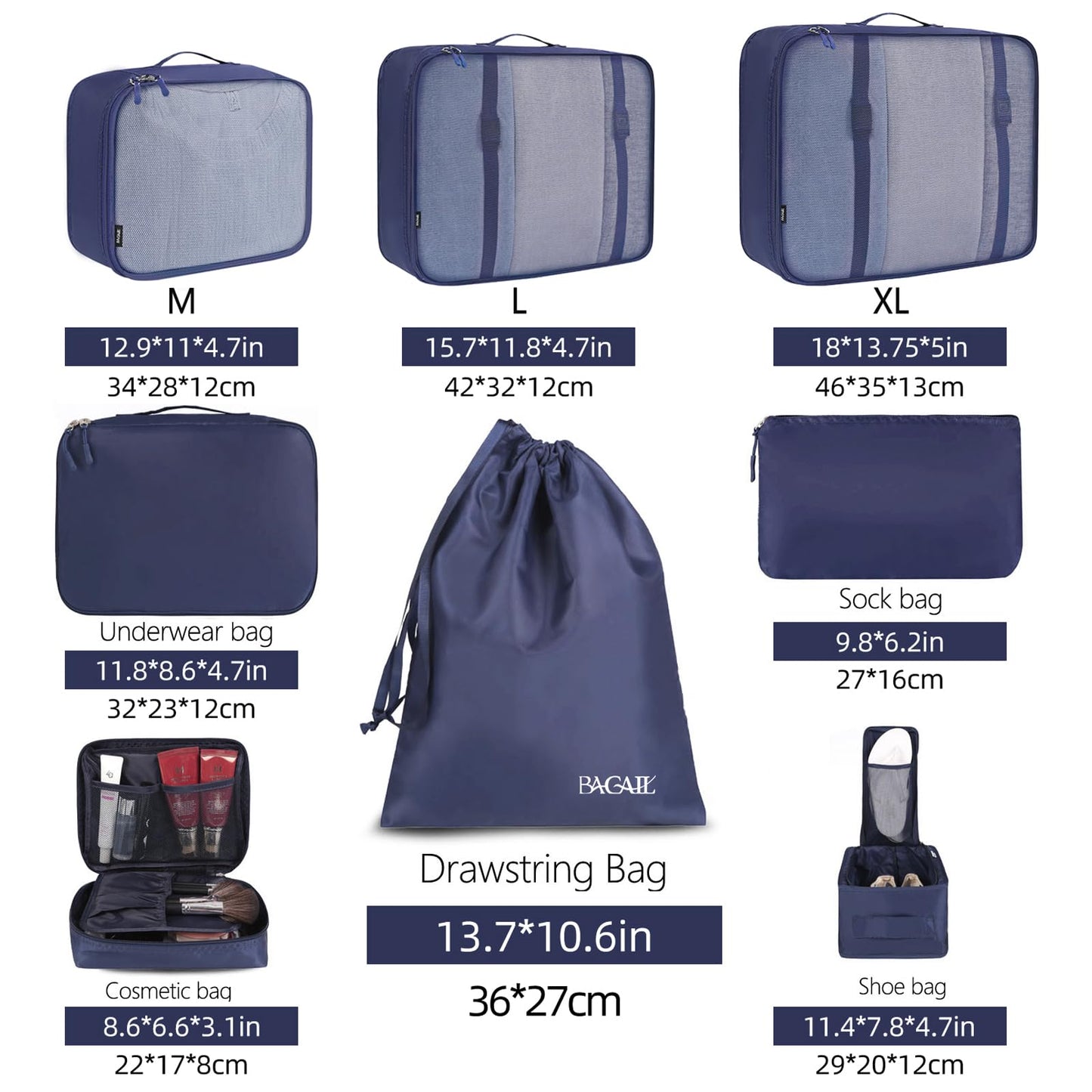 BAGAIL 8 Set Packing Cubes Luggage Packing Organizers for Travel Accessories-Cream