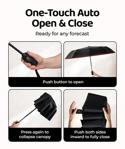 Windproof Travel Umbrella - Compact & Withstands Winds up to 100MPH, Strongest Premium Auto Folding Umbrella for Rain and Sun - Durable, Light & Portable for Women & Men, Fits Backpack & Cars
