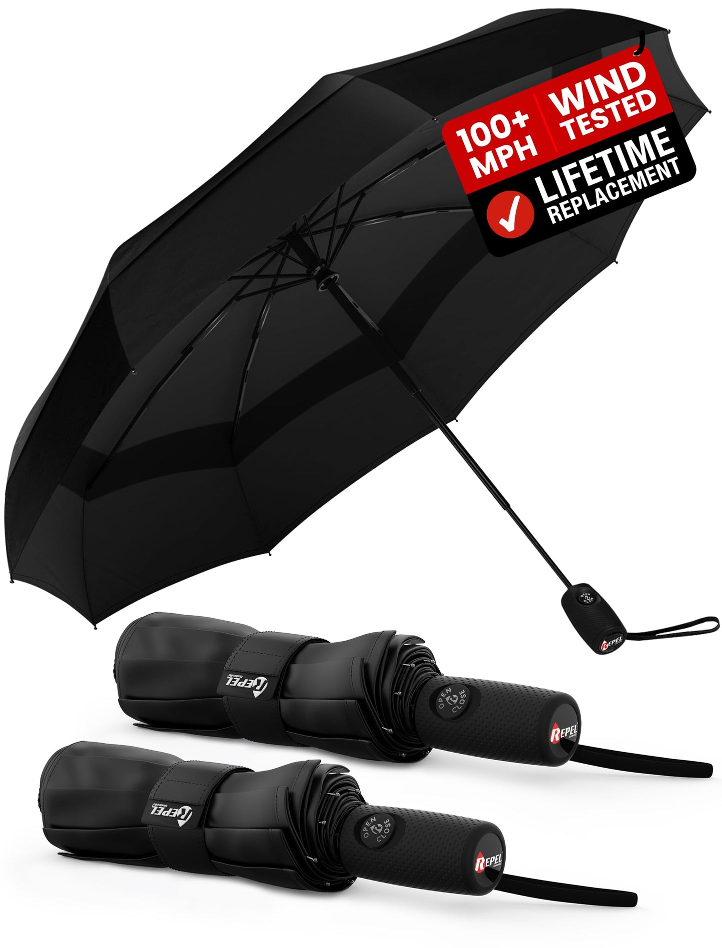 Windproof Travel Umbrella - Compact & Withstands Winds up to 100MPH, Strongest Premium Auto Folding Umbrella for Rain and Sun - Durable, Light & Portable for Women & Men, Fits Backpack & Cars