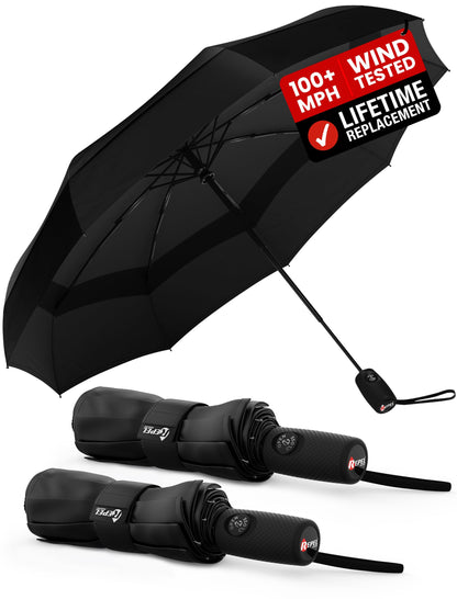 Windproof Travel Umbrella - Compact & Withstands Winds up to 100MPH, Strongest Premium Auto Folding Umbrella for Rain and Sun - Durable, Light & Portable for Women & Men, Fits Backpack & Cars