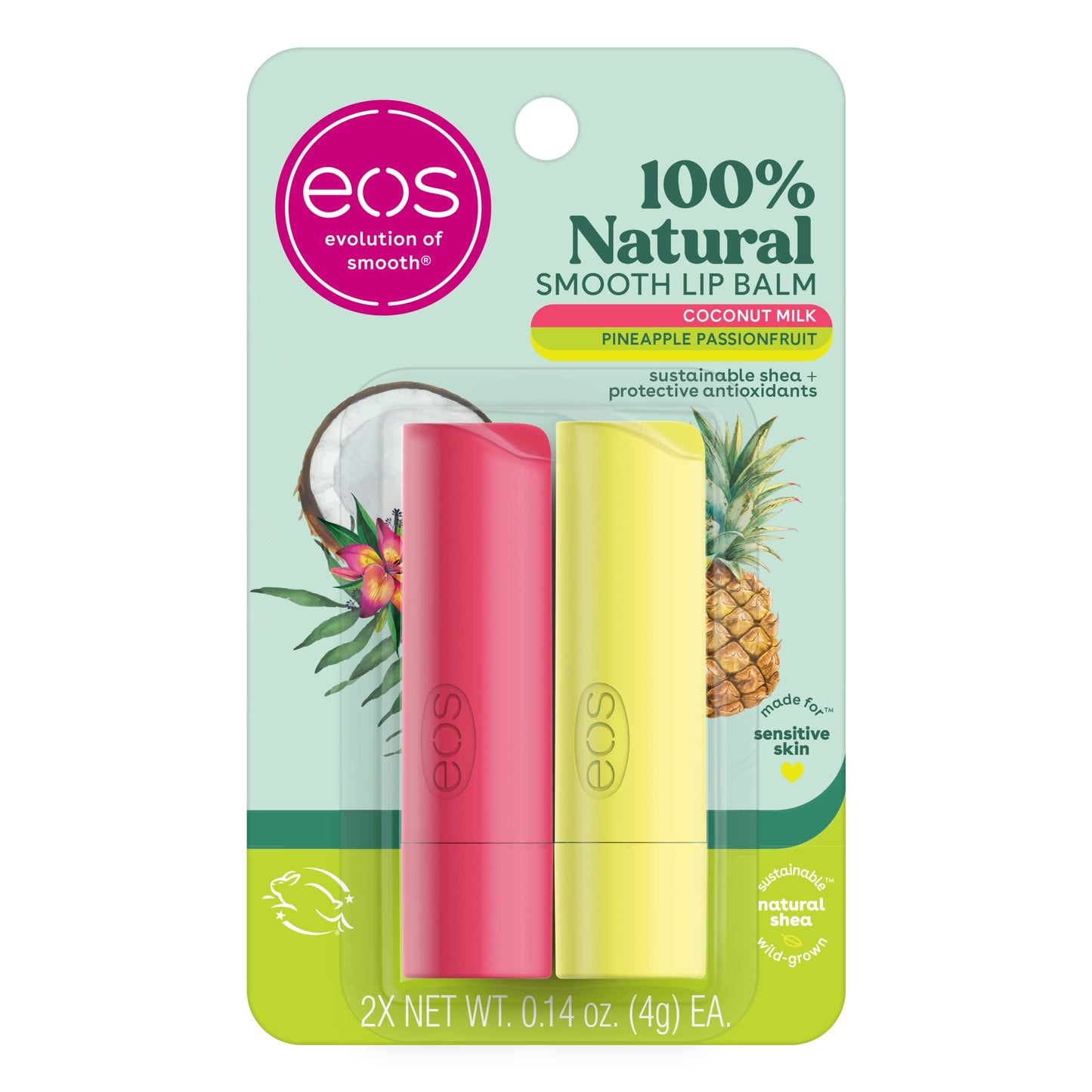 eos 100% Natural Lip Balm - Strawberry Sorbet and Pomegranate Raspberry, All-Day Moisture, Lip Care Products, 0.14 oz, 2-Pack