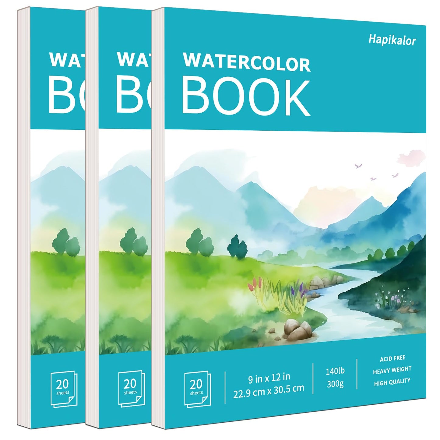 Hapikalor Watercolor Paper Pad, 9"x12" Water Color Paper, 140lb/300gsm Teal