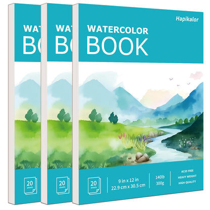 Hapikalor Watercolor Paper Pad, 9"x12" Water Color Paper, 140lb/300gsm Teal
