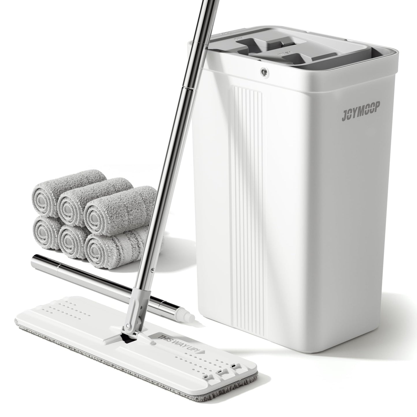 JOYMOOP Wall Mop and Bucket Set, Hands-Free Flat Floor Mop with 3 Washable Microfiber Pads, Wet and Dry Use, Ideal for Home and Commercial Floor Cleaning