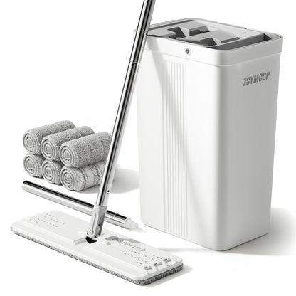 JOYMOOP Wall Mop and Bucket Set, Hands-Free Flat Floor Mop with 3 Washable Microfiber Pads, Wet and Dry Use, Ideal for Home and Commercial Floor Cleaning