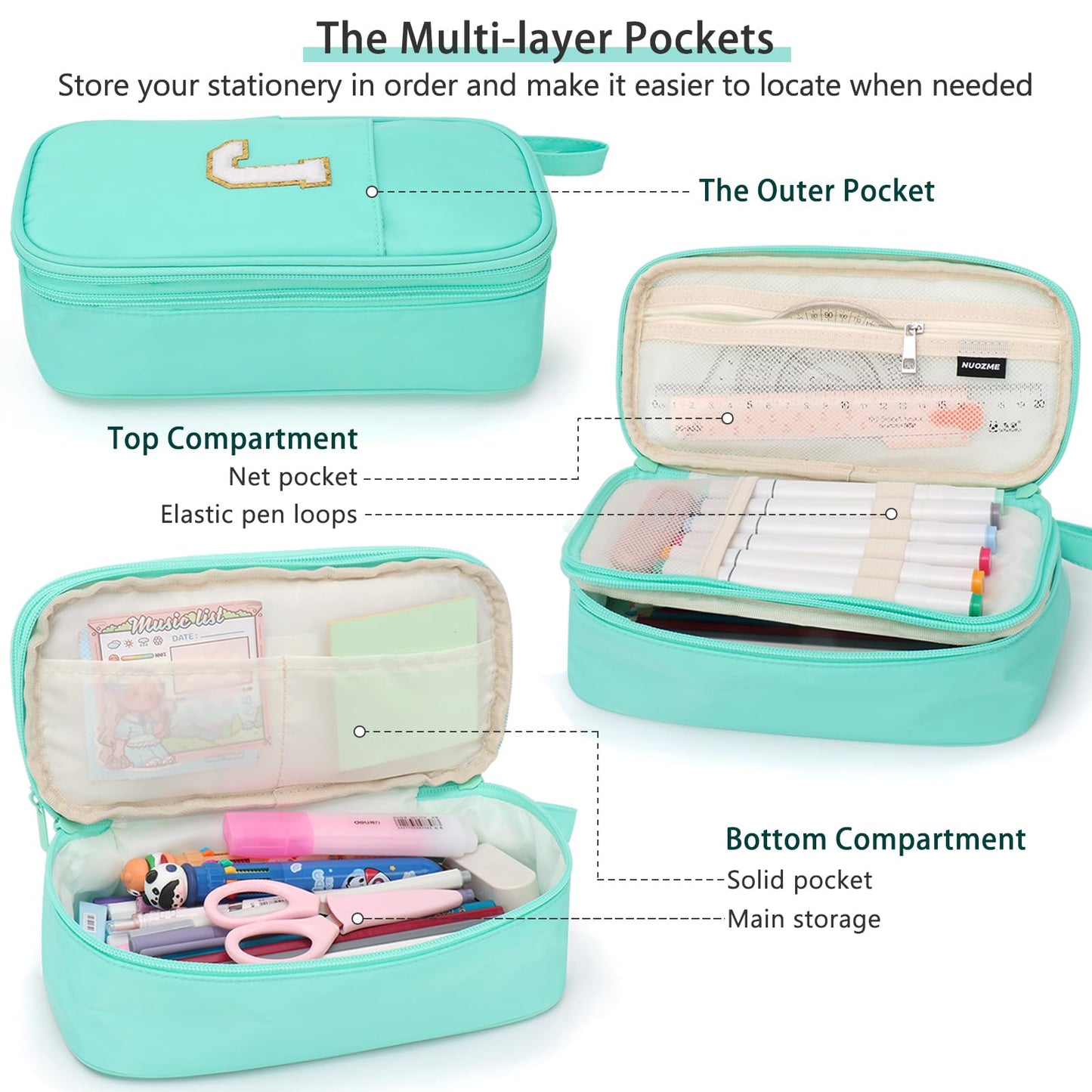 Cute Large Pencil Case Pouch,Personalized Initial Pencil Bag for Girls Boy