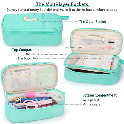 Cute Large Pencil Case Pouch,Personalized Initial Pencil Bag for Girls Boy