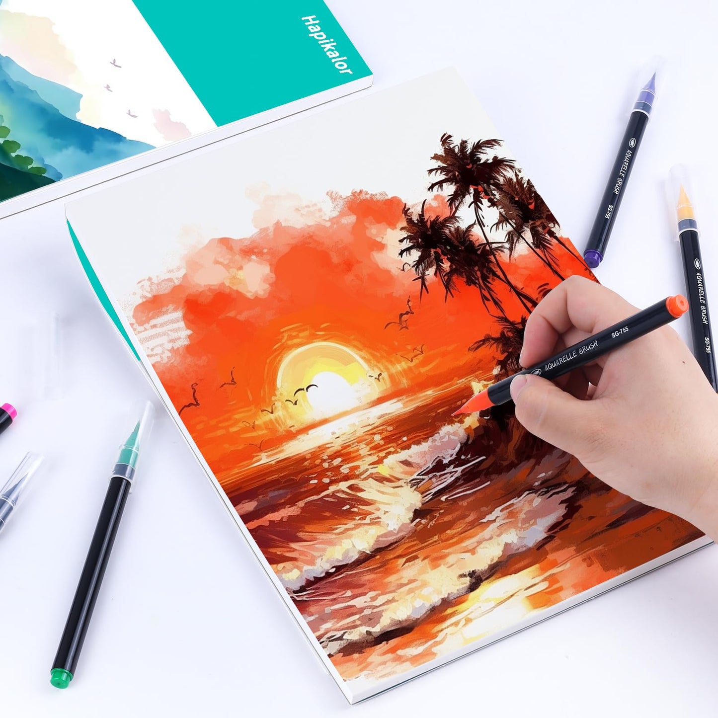 Hapikalor Watercolor Paper Pad, 9"x12" Water Color Paper, 140lb/300gsm Teal