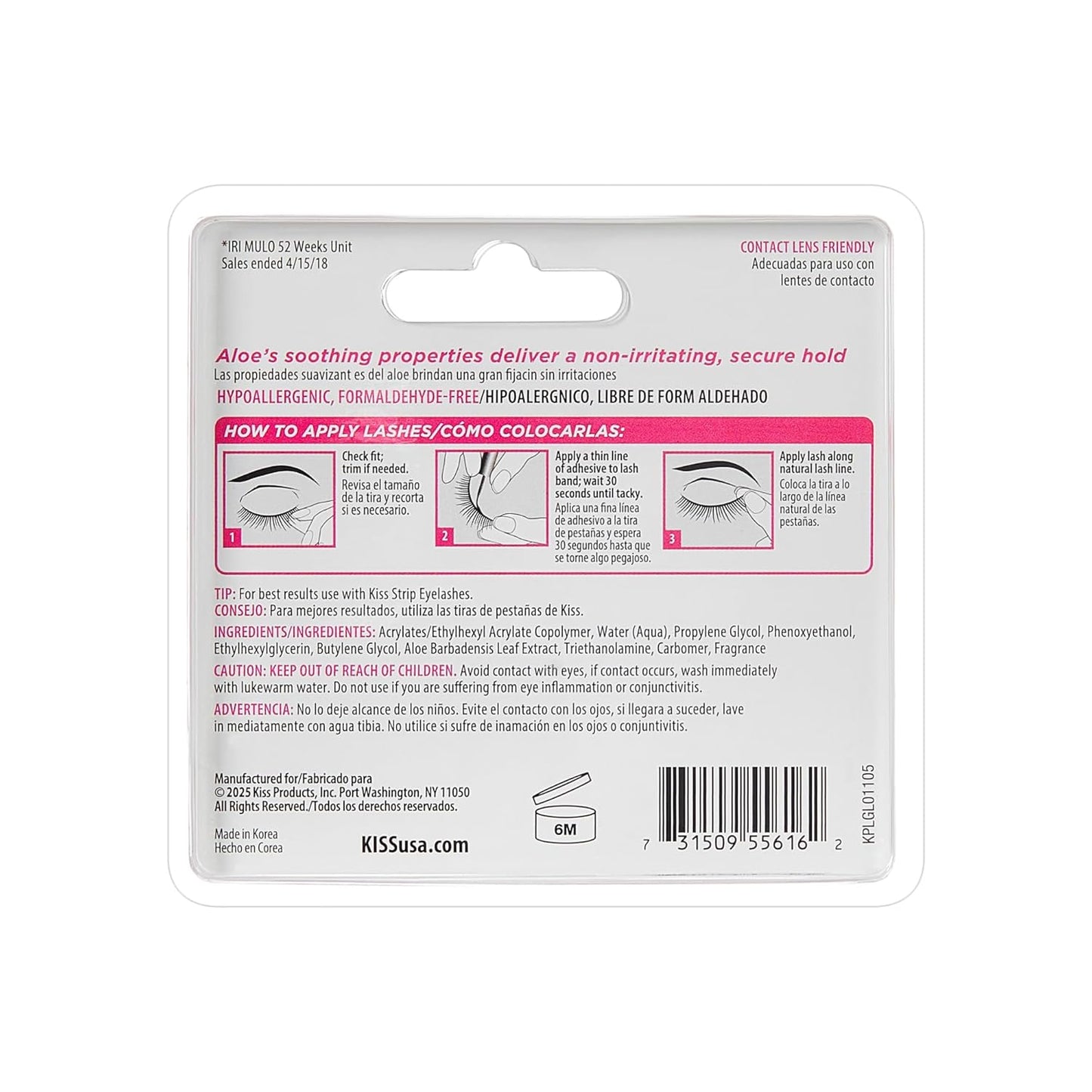 Kiss Lash Adhesive, Lash Glue, 24hr Strip Eyelash Adhesive, Clear, Includes Lash Adhesive, Long Lasting Wear, Can Be Used with Strip Lashes and Lash Clusters