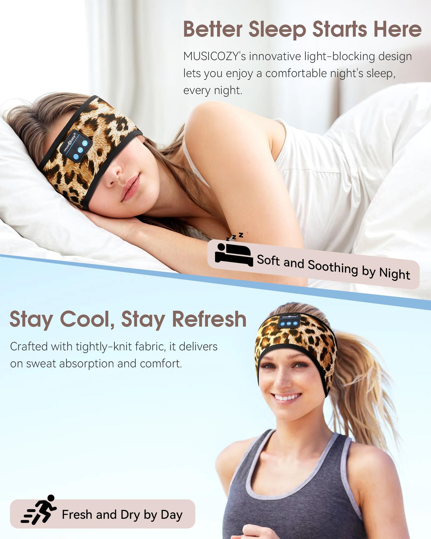 MUSICOZY Sleep Headphones Bluetooth Headband Headphones for Side Sleepers