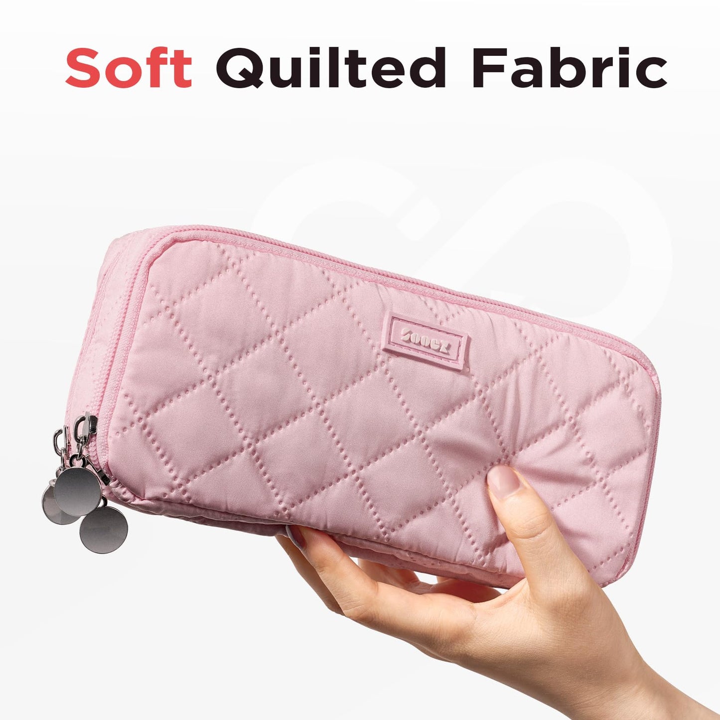Sooez Large Pencil Case Pouch, Extra Big Pencil Bag with 8 Compartments, Pen Bag Wide Opening, Soft Quilted Pencil Pouch Organizer with Zipper, Portable Pencil Case for Teen Girls, Beige