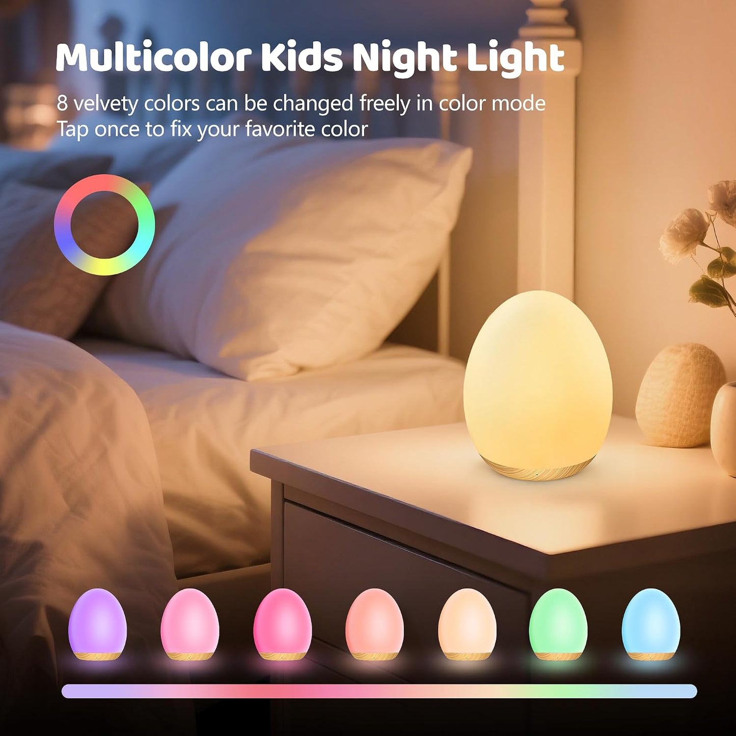 MediAcous Night Light for Kids, 7 Colors Changing Egg Light for Nursery