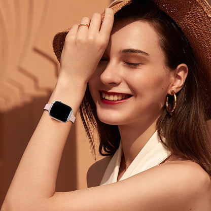 Charlam Slim Leather Band Compatible with Apple Watch Bands for Women 40mm 38mm 41mm 42mm 44mm 45mm 46mm, Top Grain Genuine Leather Strap Thin Wristband for iWatch Series 11 10 SE 9 8 7 6 5 4 3 2 1